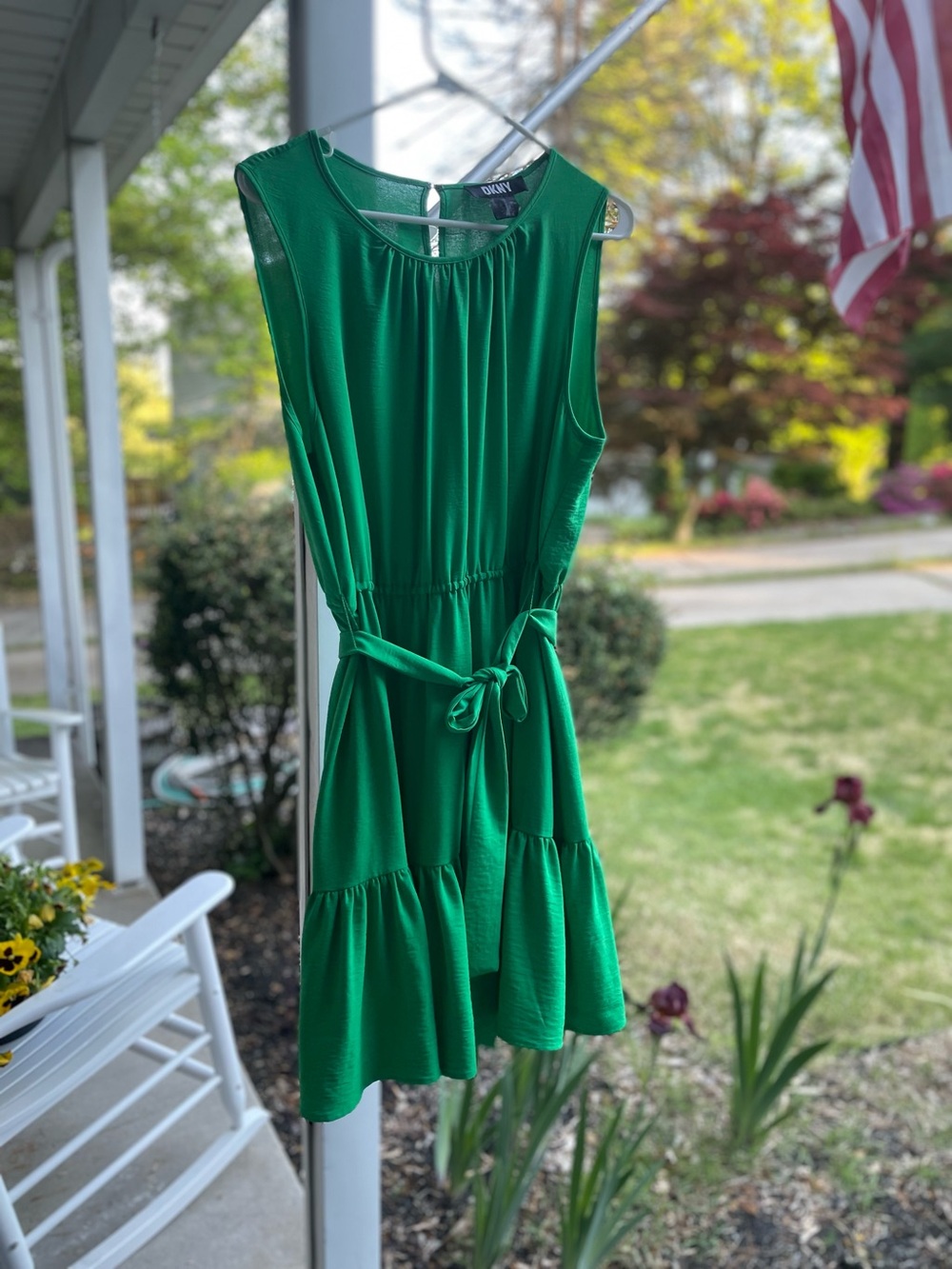 DKNY Emerald Green Sleeveless Tie-Waist Dress